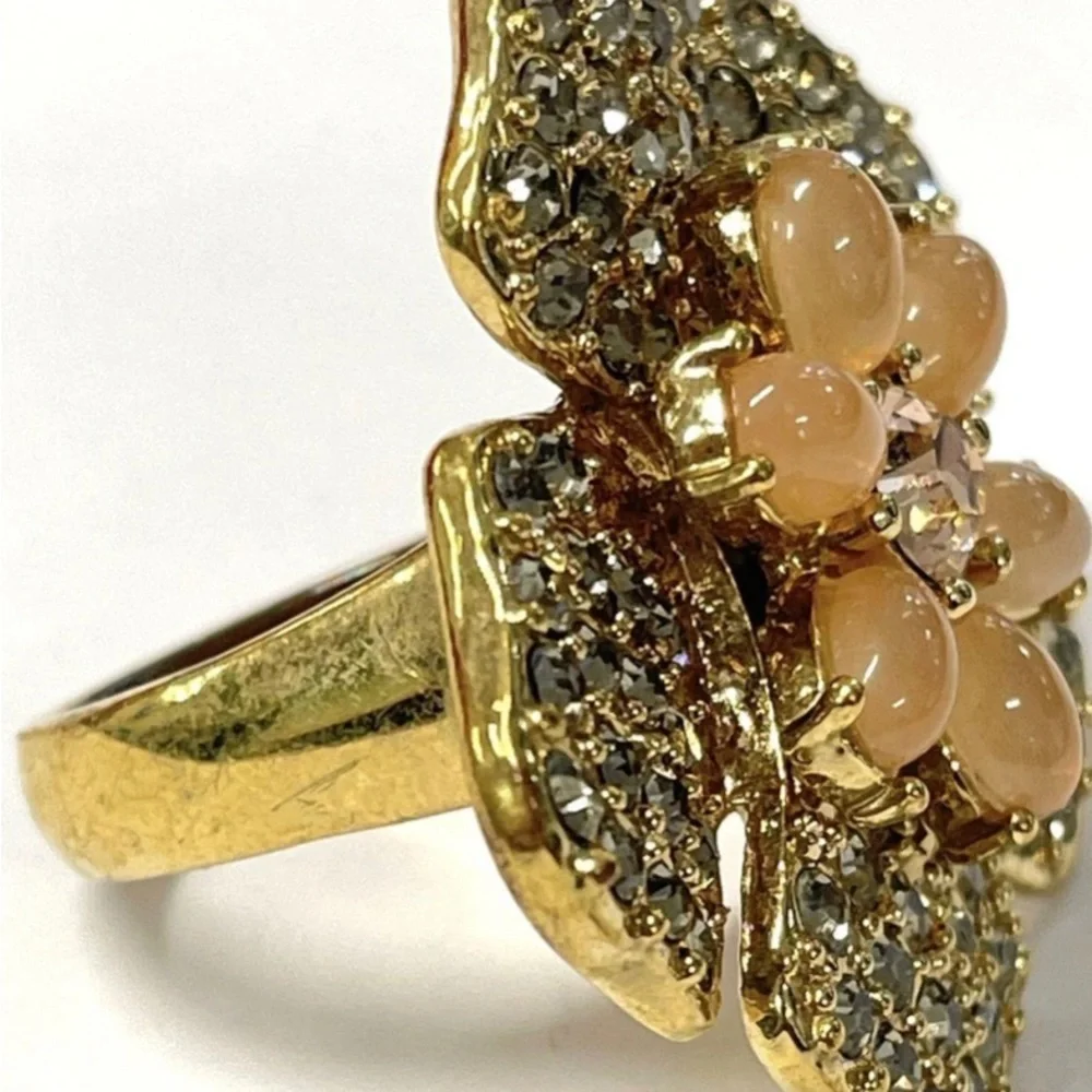 J. Crew Gold and Brown Floral Ring